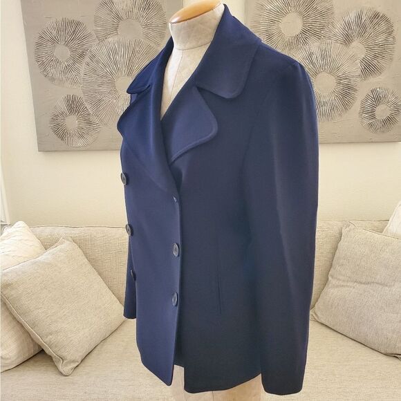 Norma Kamali | Double Breasted Peacoat Blazer - size 4 in Navy - Picture 5 of 12